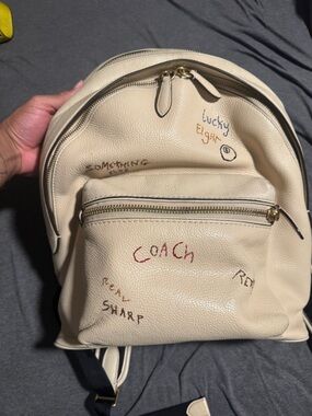 Coach Cream Leather Backpack with Multicolor Handwritten Accents